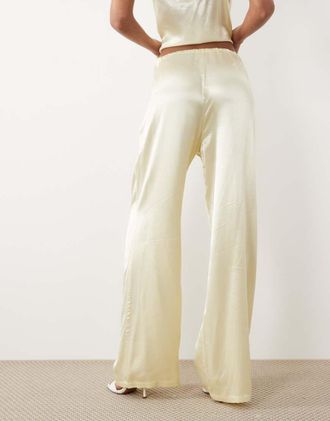 SNDYS Pantaloni a fondo ampio con coulisse in raso color limone in coordinato-Giallo