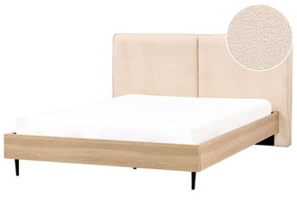 Beliani Cama matrimonial de tejido beige 180x200