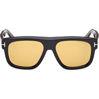 Tom Ford Icon 56mm Pilot Sunglasses in Shiny Black /Brown at Nordstrom
