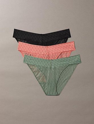 Calvin Klein 3 Pack Low Rise Bikini Briefs - Icon Logo Lace