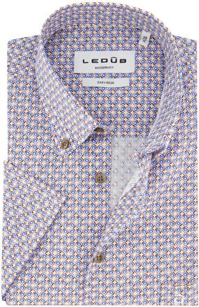 Led&ucirc;b Overhemd Ledub Modern Fit blauw bruin geprint katoen