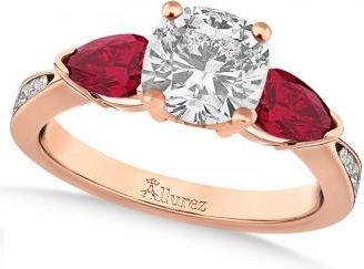 Allurez Cushion Diamond & Pear Ruby Gemstone Engagement Ring 14k Rose Gold (1.29ct)