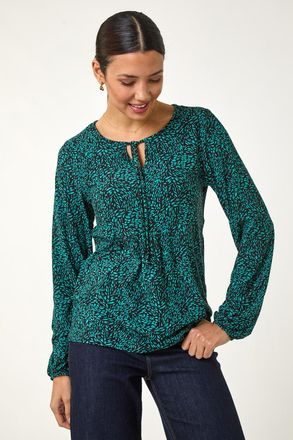 Roman Printed Tie Neck Top