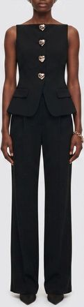 Self Portrait Off-the-Shoulder Wool Jumpsuit with Jewel Buttons