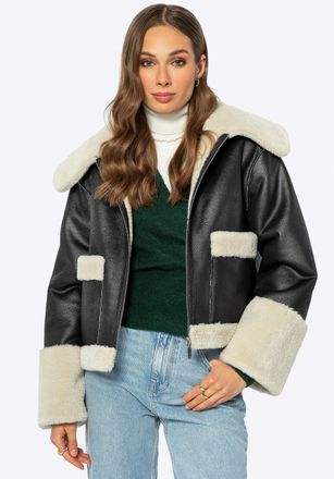 Wittchen Dames Kort Jasje met Imitatiebont Zwart Kunstleer