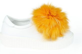 Mr & Mrs Italy Mr&Mrs Italy Witte Textiel Dames Sneaker Met Echte Bont Pompons