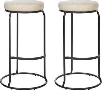 Beliani Conjunto De 2 Sillas De Bar De Piel Sint&eacute;tica Patas De Acero Negro Sin Reposabrazos Tapas De Patas Taburetes Comedor Beige Claro Milroy