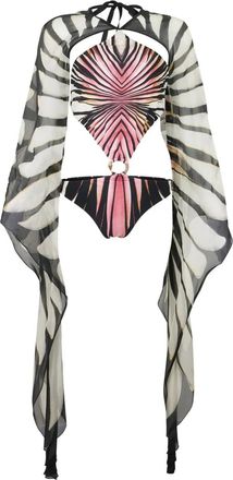Roberto Cavalli print-patterned ring-detail swimsuit - women - Fabric - L - Pink