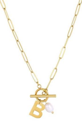 Adornia 18K Gold Plated Pearl & Initial Toggle Pendant Necklace in White/Gold-B at Nordstrom Rack