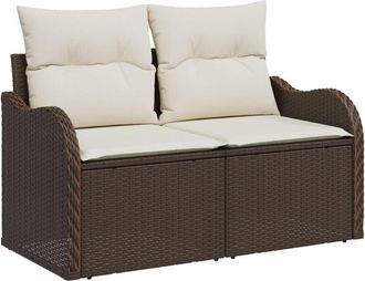 vidaXL Garden Sofa with Cushion Brown 121 x 62 x 69cm Poly Rattan Vidaxl