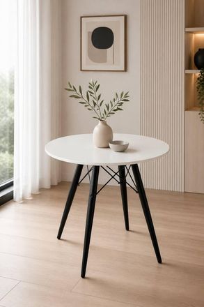 Fusion Living Soho Medium White Circular Dining Table with Black Wood Legs