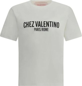 Valentino Logo Katoenen T-Shirt met Geribbelde Kraag - Heren - T-shirts - Wit - L - Katoen - Tops