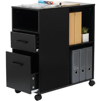 Relaxdays Cassettiera su ruote Relaxdays, 2 cassetti, 3 scomparti, HxLxP: 65 x 30 x 60 cm, MDF, mobile sotto scrivania, nero