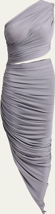 Alaia Asymmetric Ruched Cutout Midi Dress