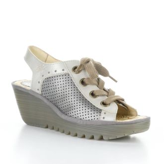 FLY London Womens Yuta Wedge Sandals In Silver Metal