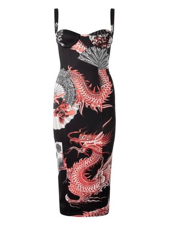 Roberto Cavalli Abito midi con stampa - Nero