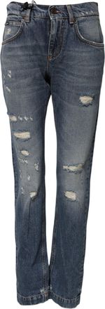 Dolce & Gabbana Womens Blue Cotton Boyfriend Tattered Denim Jeans Clothing