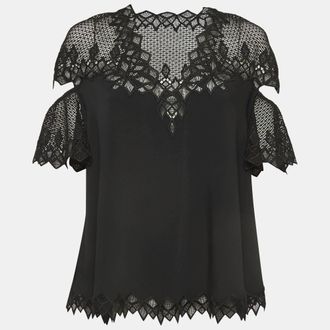 Jonathan Simkhai Jonathan Simkhai Black Lace Trim Crepe Cut-Out Sleeve Detail Blouse S