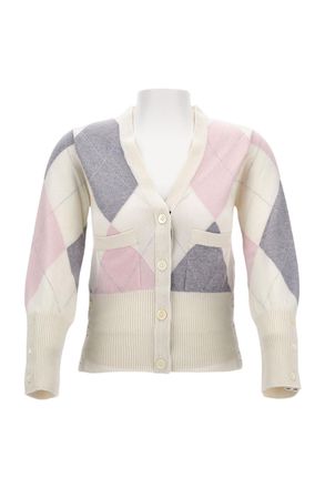 Thom Browne Geometric Print V-Neck Cardigan With Classic Button Closure