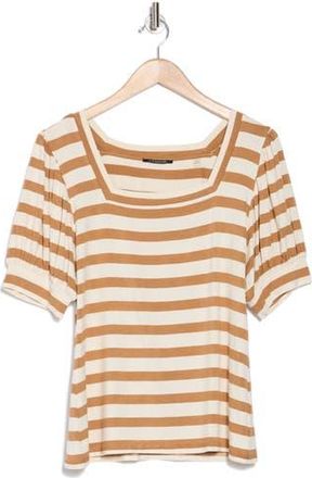 T Tahari Square Neck Banded Top in Ivory /Toffee Stripe at Nordstrom Rack, Size X-Small