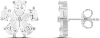 SHYMI Prong-Set Flower Stud Earrings -.925 Sterling Silver, Rhodium Plated, Cubic Zirconia Detailing, Lightweight, Day to Night