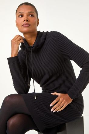 Roman Ribbed Cowl Neck Jumper Dress