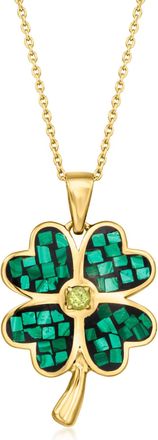 Ross-Simons Carved Malachite Inlay 4-Leaf Clover Pendant Necklace With. Peridot in 18kt Gold Over Sterling