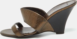 Ferragamo Metallic Brown Leather Slide Wedge Sandals