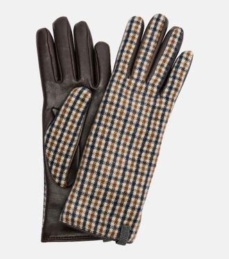 Brunello Cucinelli Monili checked virgin wool and leather gloves