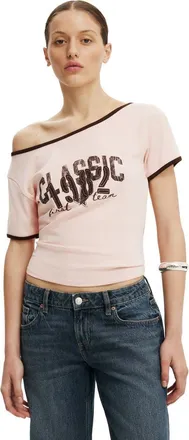 Cotton On Womens The Fitted Off Shoulder Graphic Tee in 1982 Cherry at Nordstrom, Size X-Large
