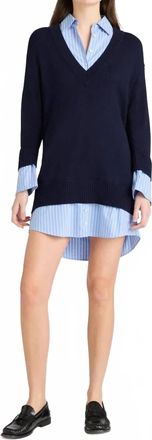 Cinq &agrave; Sept Deep V Remie Stripe Santina Dress In Navy/french Blue