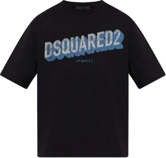 Dsquared2 Tops, Heren, Zwart, M, Katoen, T-shirt met logo