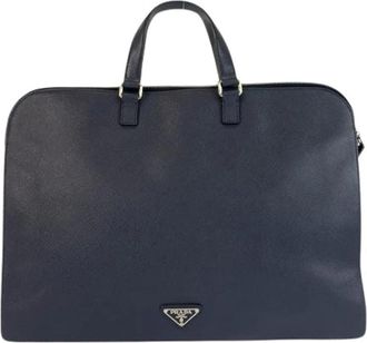 Prada Pre-owned Saffiano Leren Aktetas - Heren - Vintage Handtas - Blauw - ONE Size - Leer - Vintage