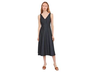 Calvin Klein Denim V-Neck Sleeveless A-Line Womens Dress Blue : 12, Polyester/Spandex