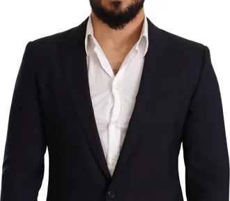 Dolce & Gabbana Mens Navy Blue Wool Slim Fit Martini Blazer Virgin Elastane Clothing