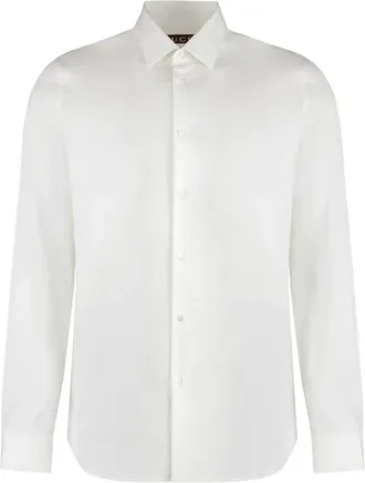 Gucci Overhemden, Heren, Wit, S, Katoen, Poplin Overhemd met Lange Mouwen