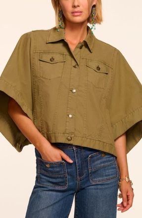 Ramy Brook Beatrice Crop Cotton Stretch Canvas Cape in Safari Green at Nordstrom, Size Xx-Small