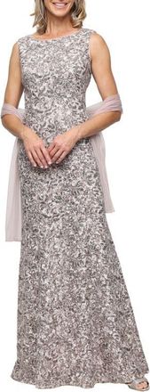 Alex Evenings Beaded Gown & Shawl in Mink at Nordstrom, Size 10P