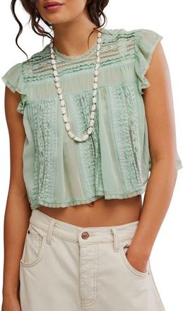 Free People Sun Drenched Lace Trim Crop Top in Mermaids Tail at Nordstrom, Size X-Large