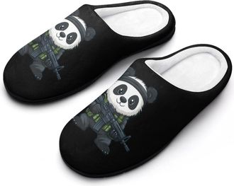 Generic Panda Bear Solider Funny Mens Slippers Cotton Warm House Shoes Memory Foam Sandals Print Size 7-14
