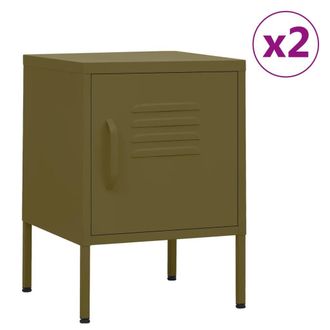 Berkfield Home Nightstands 2 pcs Olive Green 35x35x51 cm Steel | Size: 35 x 35 x 51 cm