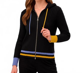 French Kyss Braided Zip Up Hoodie In Black/multi