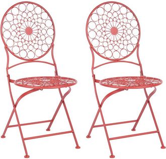 Beliani Conjunto De 2 Sillas De Balc&oacute;n De Metal Rojo Retro Franc&eacute;s Exterior Scario