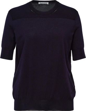 Jil Sander mesh-panel short-sleeve top - women - Cotton - 32 - Blue