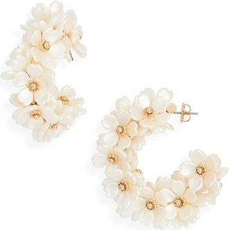 Nordstrom Rack Pearly Flower Hoop Earrings in White- Gold at Nordstrom Rack