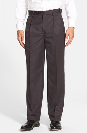 Berle Self Sizer Waist Pleated Classic Fit Microfiber Trousers in Black at Nordstrom, Size 32 X Unhemmed