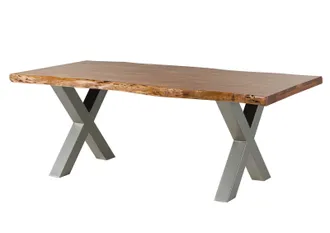 Massivmoebel24 Tavolo Da Pranzo In Legno Acacia - Laccato Natur / Ferro X - Argento Mat 200x90x77 Freeform 5