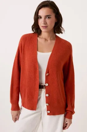 Celtic & Co. Slouchy Ribbed V-Neck Cardigan in Burnt Orange at Nordstrom, Size X-Small/small