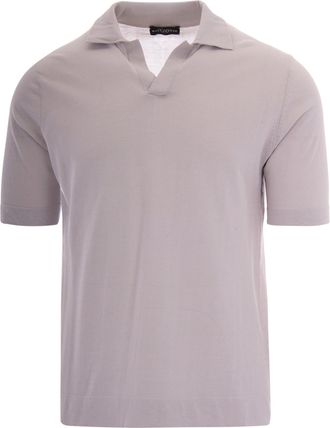 Ballantyne Polo Shirt with Open Collar Design in Stone Grey