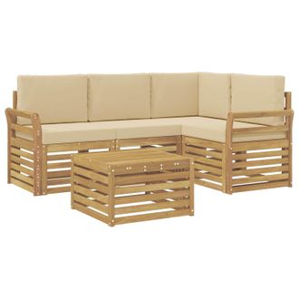 vidaXL Set Di Divani Da Esterno 5 Pz Bianco E Beige Poliestere Vidaxl